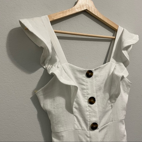 Aqua Dress Button Down Ruffle Sleeveless White Mini Womens XS - Picture 14 of 15